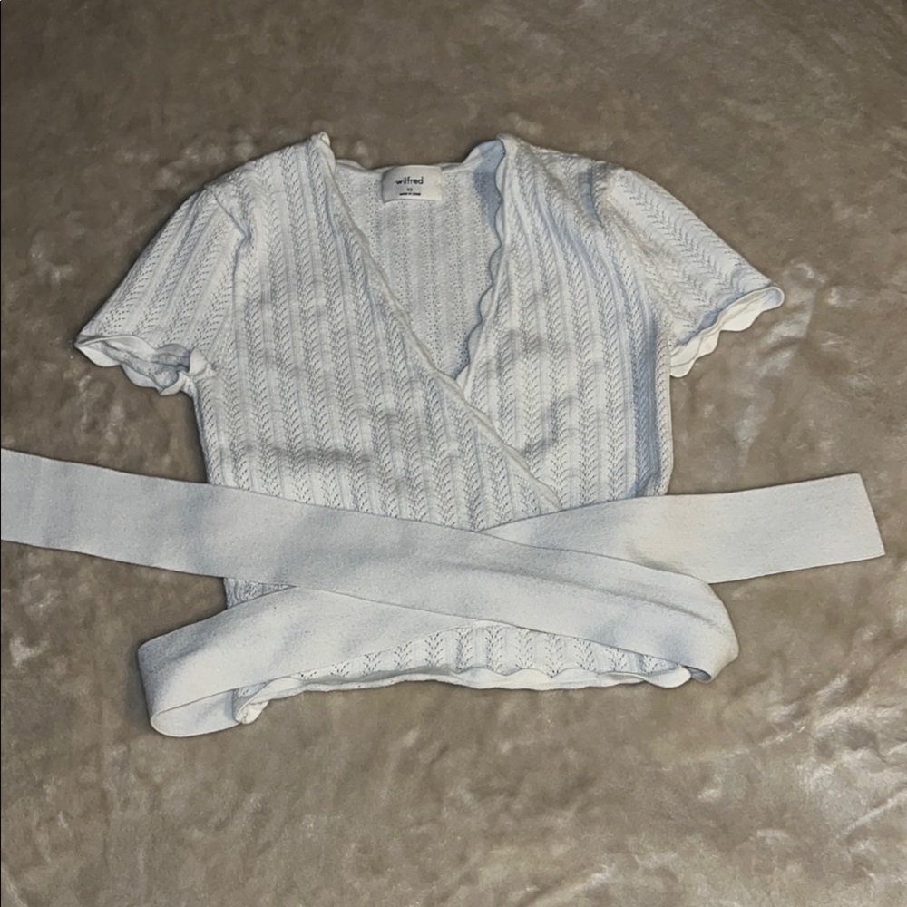 Wilfred White Scalloped Wrap Crop Top